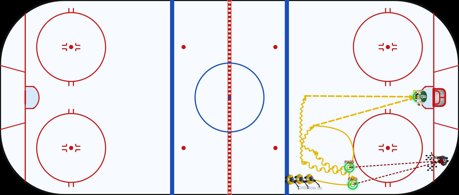 D Off the Wall – Two Shots hockey drill diagram